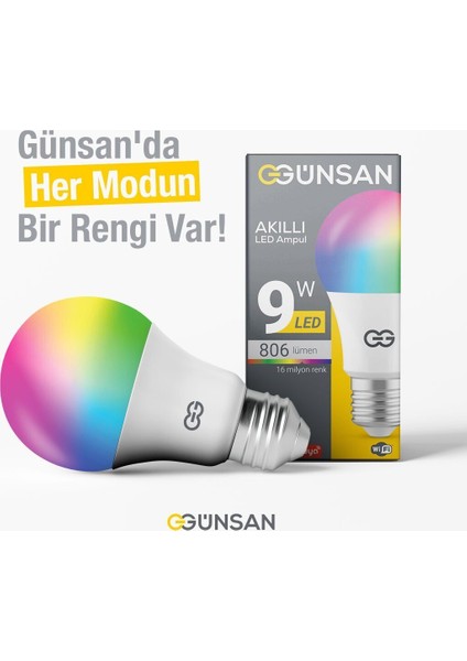 Akıllı Wifi LED Ampul Rgb Çok Renkli Tuya ve Smart Life Uygulama Destekli (9W 2700K-6500K Ayarlanabilir)