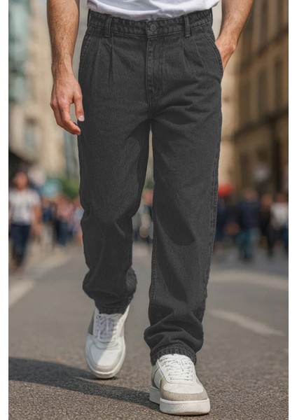 Erkek Pileli Yüksek Bel Bol Kesim Baggy Loose Fit Jean PANTOLON-C354