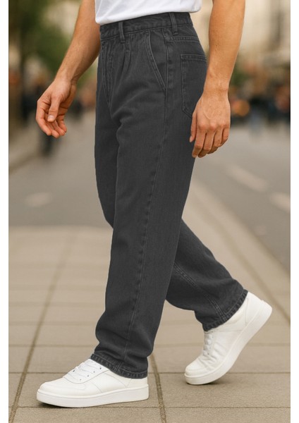 Erkek Pileli Yüksek Bel Bol Kesim Baggy Loose Fit Jean PANTOLON-C354 fırsatları
