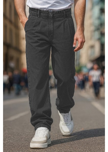 Erkek Pileli Yüksek Bel Bol Kesim Baggy Loose Fit Jean PANTOLON-C354 indirimleri