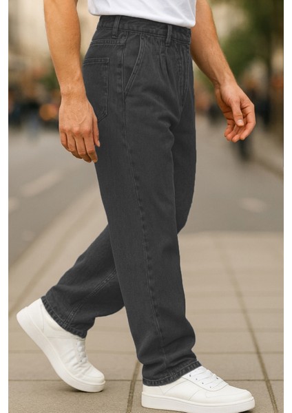 Erkek Pileli Yüksek Bel Bol Kesim Baggy Loose Fit Jean PANTOLON-C354