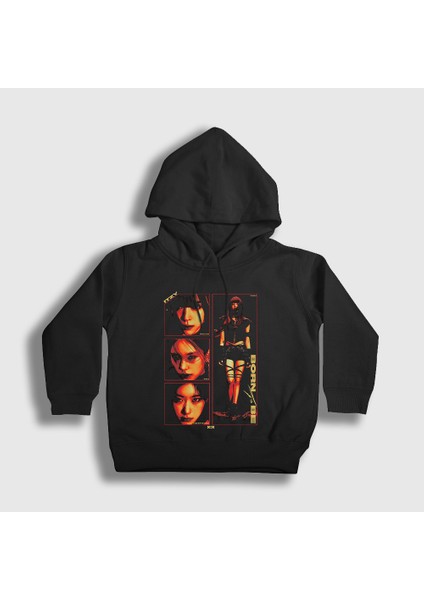 Unisex Çocuk Siyah Born To Be K Pop Itzy Kapüşonlu Sweatshirt