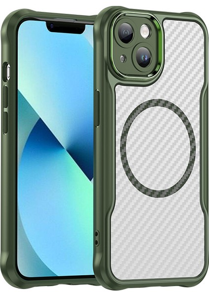 iPhone 13 Magsafe Telefon Kılıfı, Yarı Saydam Köşe Korumalı Karbon Fiber Ince Uyumlu Darbeye Dayanıklı Kılıf iPhone 13 (Yurt Dışından)