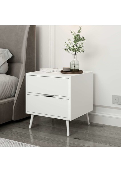 Elina Ayaklı 2 Çekmeceli Komodin - Beyaz/beyaz