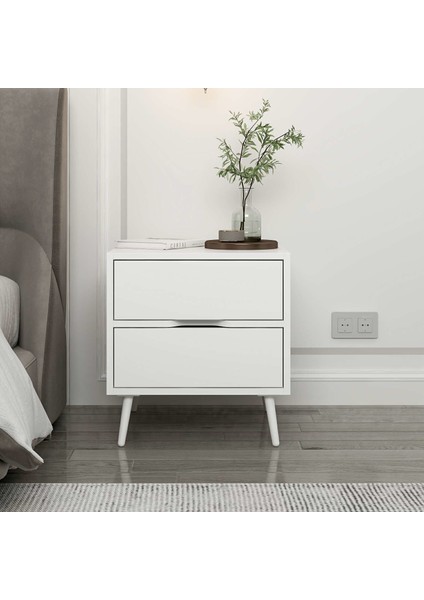Elina Ayaklı 2 Çekmeceli Komodin - Beyaz/beyaz fiyatları