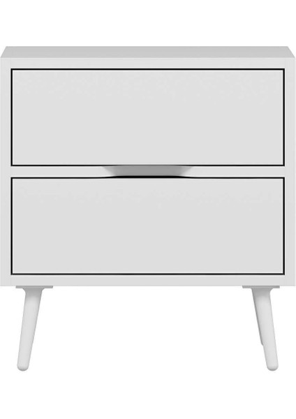 Elina Ayaklı 2 Çekmeceli Komodin - Beyaz/beyaz