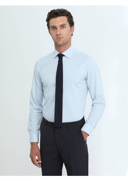 Mavi Düz Slim Fit Dokuma Klasik Pamuk Karışımlı Gömlek indirimleri