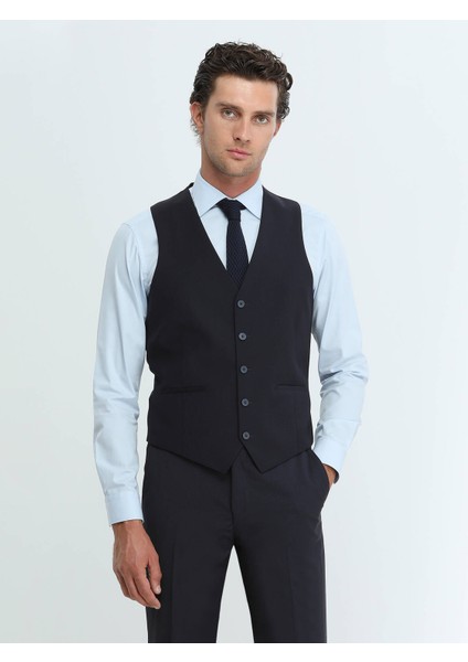 Mavi Düz Slim Fit Dokuma Klasik Pamuk Karışımlı Gömlek