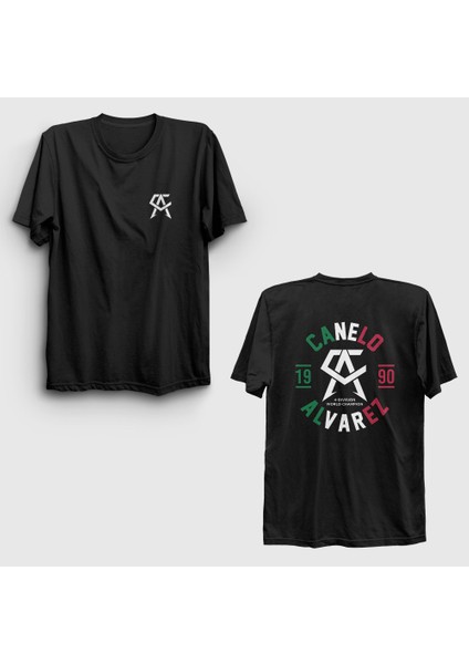 Unisex Siyah Champ Boks Boxing Canelo Alvarez Sırt Baskılı T-Shirt