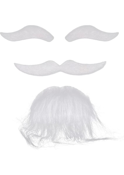 Beyaz Renk Kendinden Yapışkanlı Takma Sakal Bıyık Ve Kaş Seti