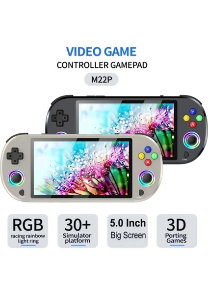 M22 Pro Retro Oyun Konsolu 5.0 ’’ıps Ekran Dahili 20000+ Oyun Emülatörleri Rgb LED Joystick