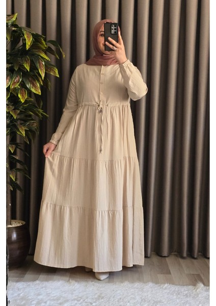 Kadın Tesettür Giyim Büyük Beden Gofre Elbise