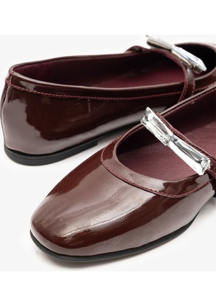 Cherry Bordo Rugan Deri Kadın Taşlı Babet indirimleri
