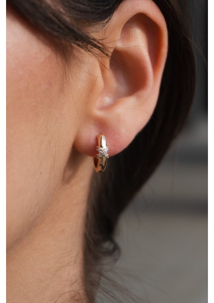 Zirkon Çapraz Taşlı Minimal Çelik Küpe Rose Gold