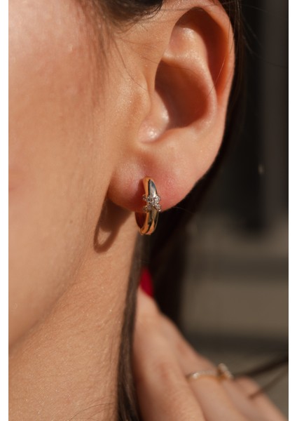 Zirkon Çapraz Taşlı Minimal Çelik Küpe Rose Gold fiyatları