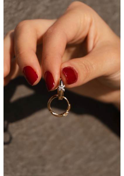 Zirkon Çapraz Taşlı Minimal Çelik Küpe Rose Gold indirimleri