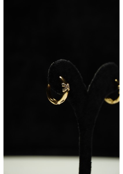 Zirkon Çapraz Taşlı Minimal Çelik Küpe Rose Gold