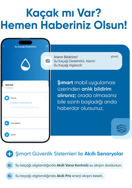 Akıllı Su Kaçağı Dedektörü Problu, 100DB Alarm Sesli, Uygulama Bildirimli modelleri