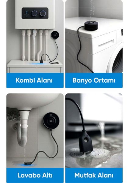Akıllı Su Kaçağı Dedektörü Problu, 100DB Alarm Sesli, Uygulama Bildirimli