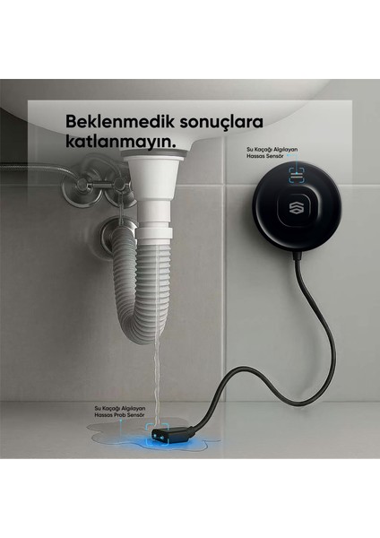 Akıllı Su Kaçağı Dedektörü Problu, 100DB Alarm Sesli, Uygulama Bildirimli