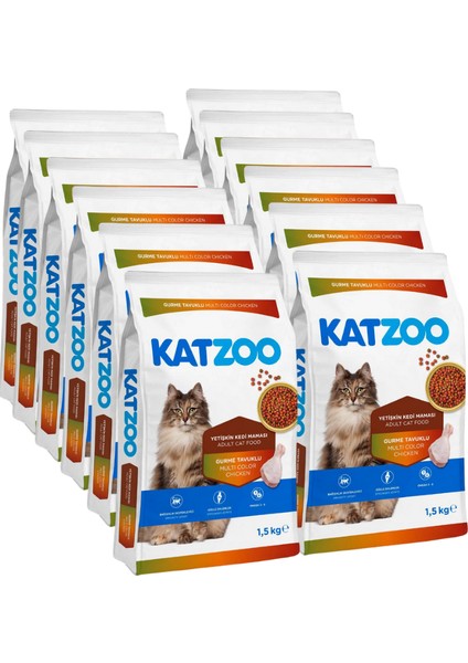 Yetişkin Kedi Kuru Mama 1,5 Kg x 12 | Tavuklu Gurme | Ekonomik Çoklu Paket