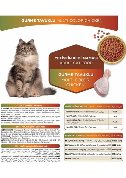 Yetişkin Kedi Kuru Mama 1,5 Kg x 12 | Tavuklu Gurme | Ekonomik Çoklu Paket modelleri
