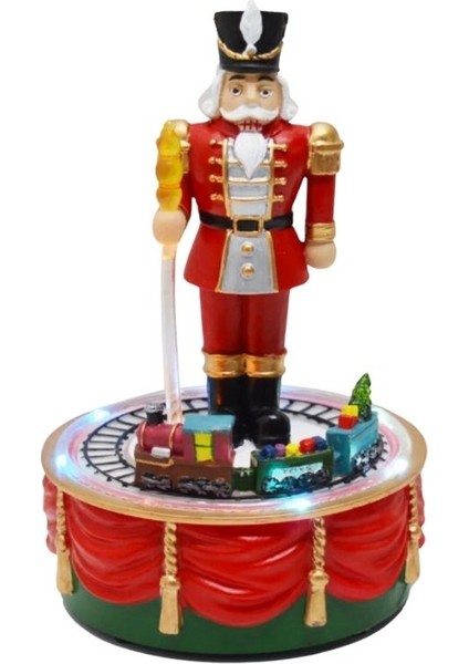 Fındıkkıran Kurşun Asker Noel Treni 22 cm LED Işıklı Müzikli Dönen Noel Dekoru | Yılbaşı Süsü