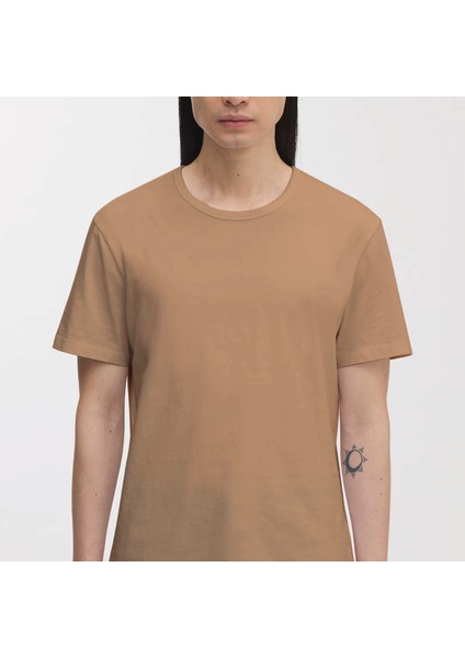 Sıfır Yaka Kısa Kollu Regular Bisküvit Tişört %100 Pamuk Recycle fırsatları