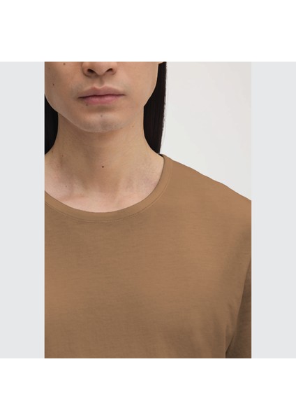 Sıfır Yaka Kısa Kollu Regular Bisküvit Tişört %100 Pamuk Recycle indirimleri