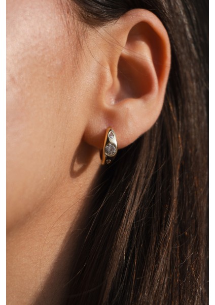 Zirkon Taşlı Minimal Çelik Küpe