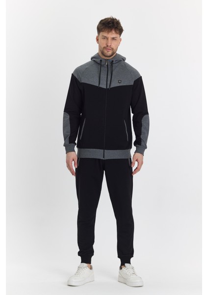 Pamuklu Kapüşonlu Siyah Erkek Eşofman Takımı 5294-S fiyatları