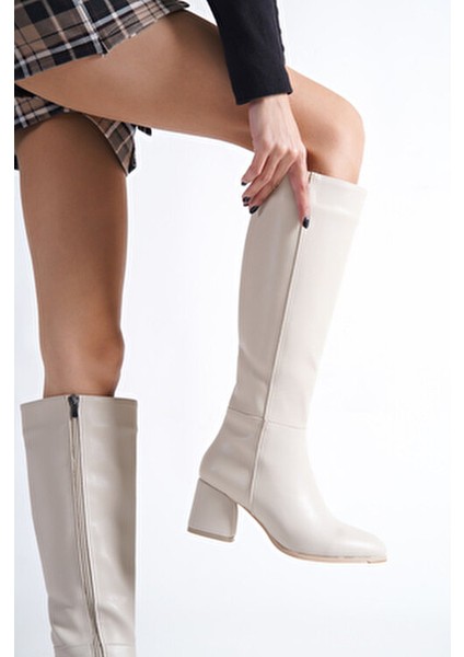 Kadın Çizme Suni Deri Kalın Topuk Oval Burun Yandan Fermuarlı