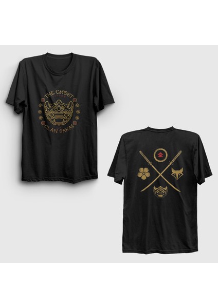 Unisex Siyah Clan Sakai Ghost Of Tsushima Sırt Baskılı T-Shirt