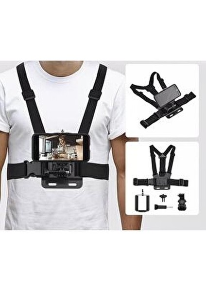 Vlog Video Çekim Aksesuarı Göğüs Kemeri Seti Tüm Aksiyon Kameralarla Uyumlu