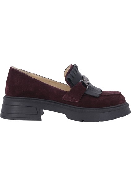257003 Hakiki Deri Loafer Kadın Ayakkabı Tokalı Fırfırlı