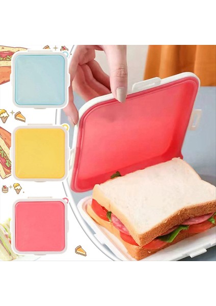 Taşınabilir Silikon Mikrodalga Sandviç Saklatma Kutusu Bento Okul Kahvaltı Öğle Yemeği Kutuları Yeniden Kullanılabilir Tost Konteyner Kılıfı Mavi (Yurt Dışından) modelleri