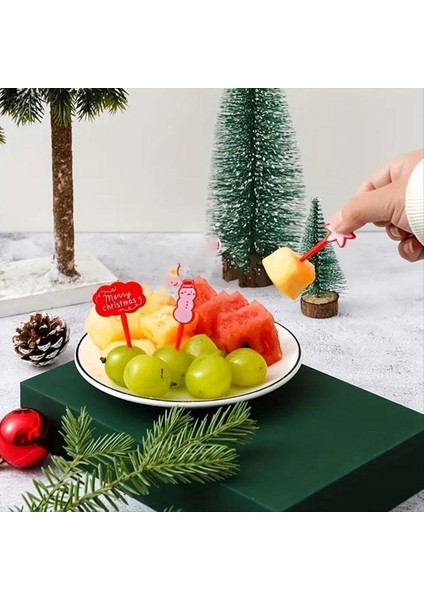 Noel temalı meyve seçimleri, meyve gıda çatal seçmeleri seti, mini kürdan çatalları, yeniden kullanılabilir öğle yemeği kutusu kürdan (Yurt Dışından) fırsatları