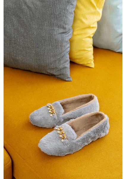 Yumuşak Peluş Kadın Taşlı Ev Babeti Hafif Taban Panduf Ev Pandufu