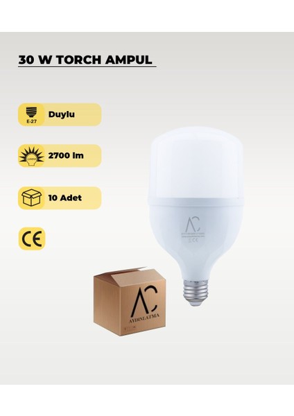 30W Torch Led Ampul 6500K (Beyaz Işık) 10 Adet modelleri