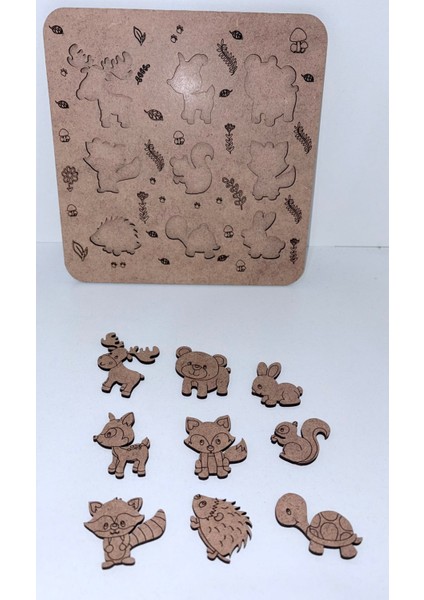 Ahşap Vahşi Hayvanlar Puzzle ve Boyama Tablası