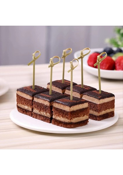 500PCS Tek Kullanımlık Bambu Knot Skers Kokteyl Seçimleri Snacks Club Sandwiches Party Barbeque Forks Için Twisted Uçları (Yurt Dışından) fiyatları