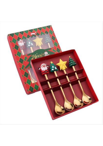 Noel Set Hediye Takım Kaşığı ve Çatal Seti Tatlı Kaşık Meyve Çatal Kahve Kaşık Sofra Seti D (Yurt Dışından)