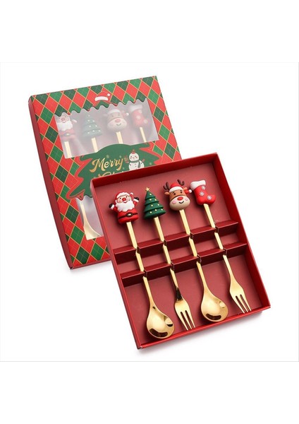 Noel Set Hediye Sofra Kaşık Kaşık ve Çatal Set Tatlı Kaşık Meyve Çatal Kahve Kaşık Sofra Seti (Yurt Dışından)