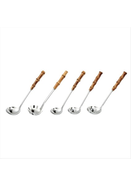 5pcs Çorba Kepçesi ve Yuvalı Kaşık Seti, Hotpot Pişirme Kepçe Için Doğal Bambu Saplı Paslanmaz Çelik Mutfak Kepçeleri (Yurt Dışından)