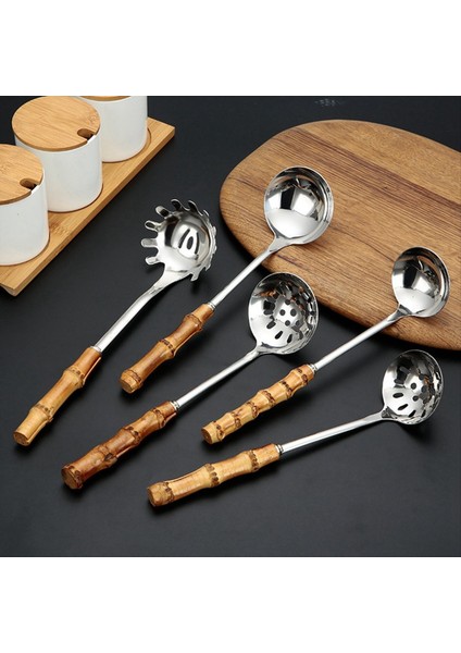 5pcs Çorba Kepçesi ve Yuvalı Kaşık Seti, Hotpot Pişirme Kepçe Için Doğal Bambu Saplı Paslanmaz Çelik Mutfak Kepçeleri (Yurt Dışından) fiyatları