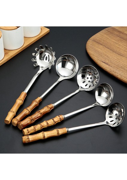 5pcs Çorba Kepçesi ve Yuvalı Kaşık Seti, Hotpot Pişirme Kepçe Için Doğal Bambu Saplı Paslanmaz Çelik Mutfak Kepçeleri (Yurt Dışından) modelleri