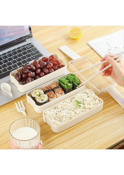 Üç Katmanlı Öğle Yemeği Kutusu Bento Kutusu Açık Öğle Yemeği Kutusu Çatal ve Kaşık Pembe ile Mikrodalgada (Yurt Dışından) fiyatları