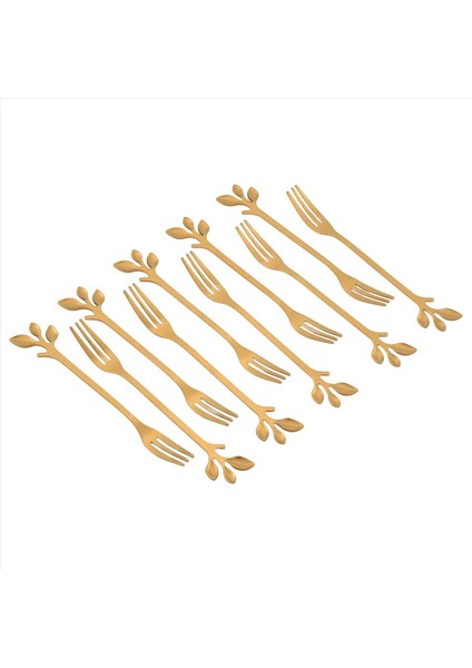 10 Adet Paslanmaz Çelik Yaprak Kek Meyve Çatalları Set Tatma Tatlı Çatalları Mutfak Aksesuar Düğün Parti Altın (Yurt Dışından) modelleri