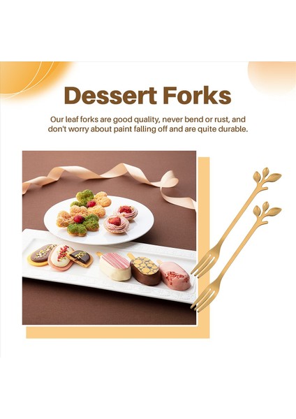 10 Adet Paslanmaz Çelik Yaprak Kek Meyve Çatalları Set Tatma Tatlı Çatalları Mutfak Aksesuar Düğün Parti Altın (Yurt Dışından) indirimleri