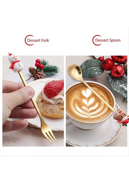 6pcs Noel Çatal ve Kaşık Seti, Paslanmaz Çelik Sofra, Kahve Çayı Tatlı Çatalları ve Kaşık Seti (Yurt Dışından) fırsatları